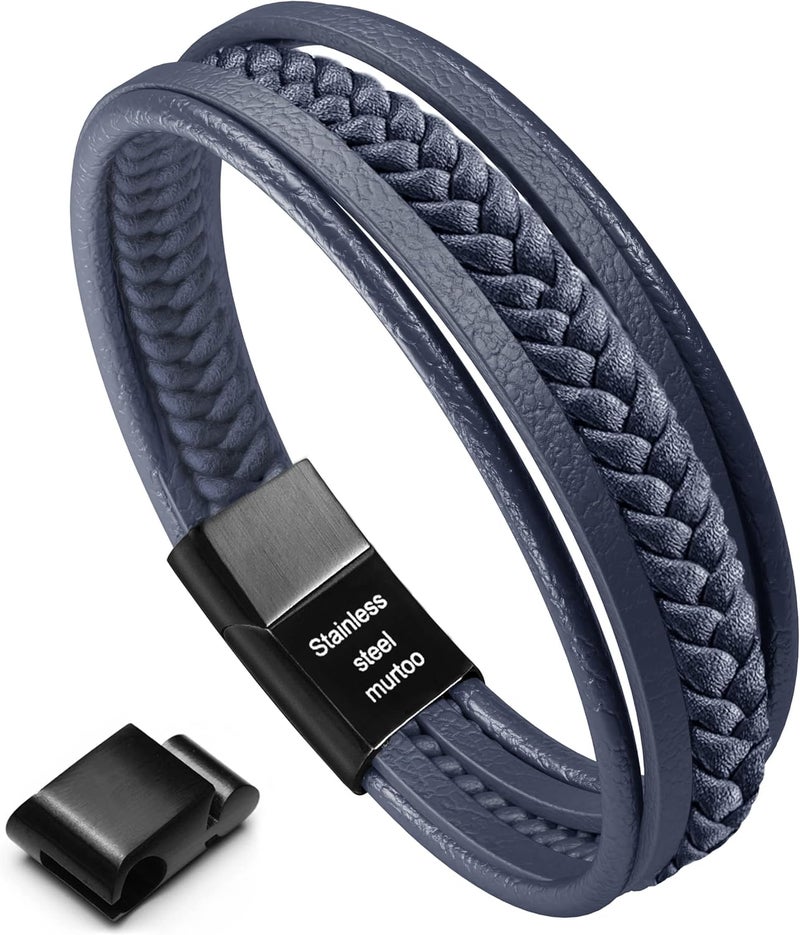 Murtoo Mens Leather Bracelet with Clasp Cowhide Multi-Layer Braided Leather Mens Bracelet - Image 1